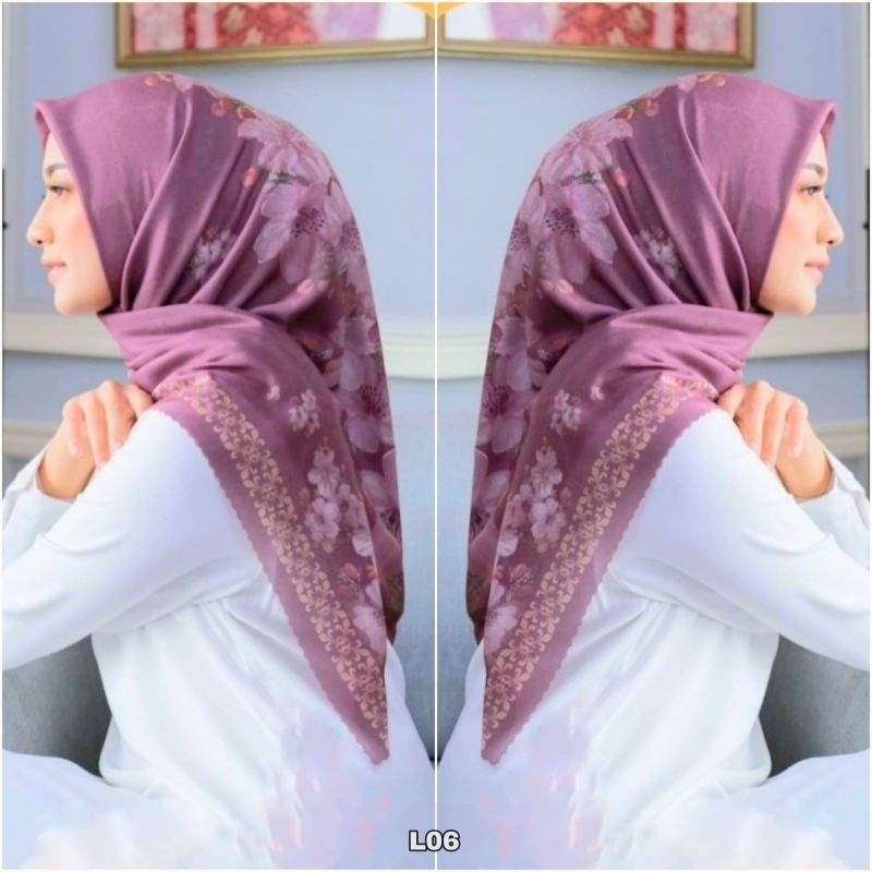Hijab Segi Empat Motif Voal Warna Ungu Lilak