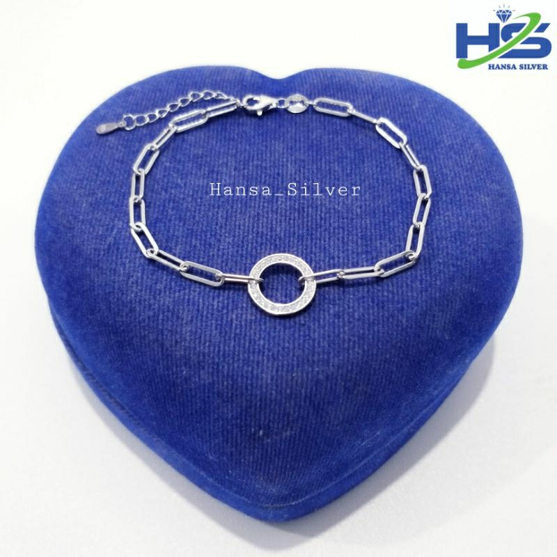 Gelang Perak Asli Wanita Silver 925 Lapis Emas Putih Rantai Nori Catena Permata - Gelang Anti Karat