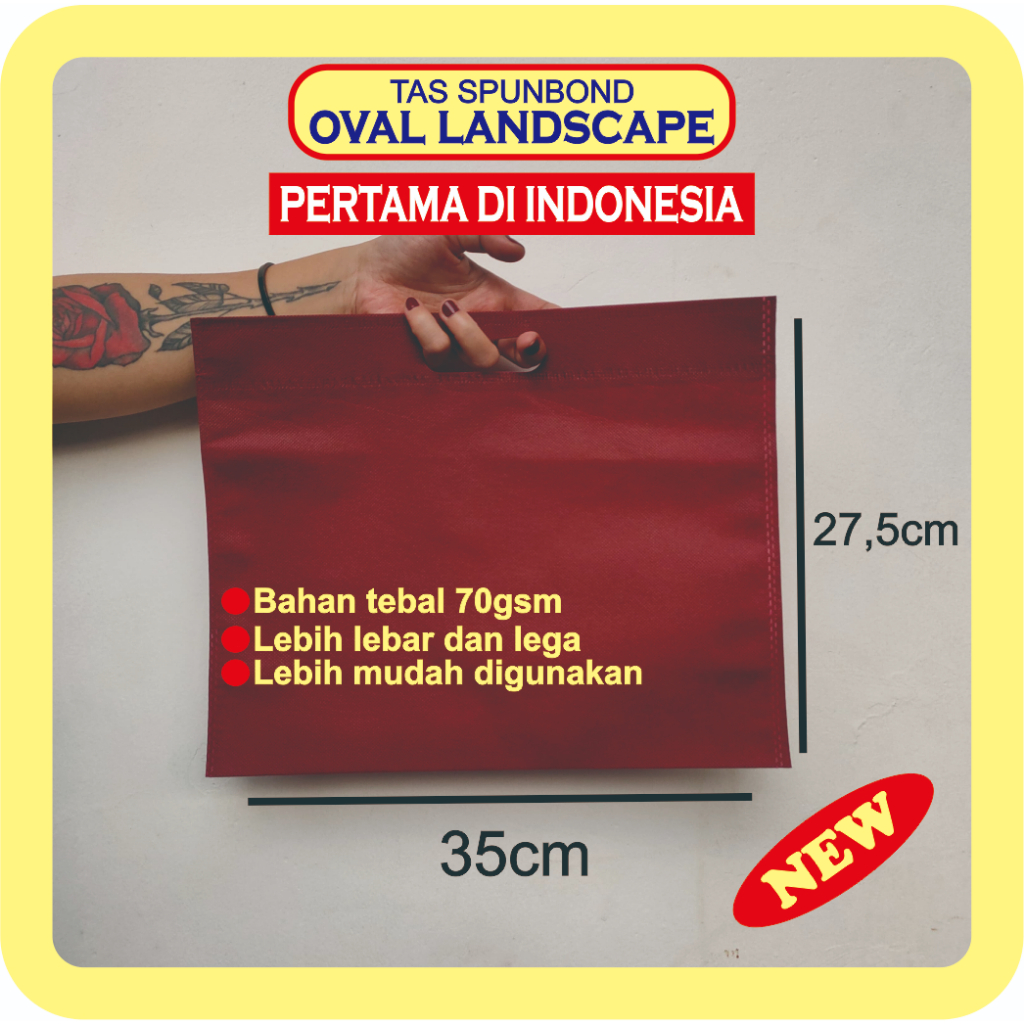 

Tas spunbond Oval Landscape 35x27,5 / Tas Spunbond DCUT 35x27,5 / Tas souvenir / tas hajatan / tas khitanan / tas tasyakuran / tas seminar / tas kado / tas ulang tahun / tas oleh oleh haji / tas lebaran / tas belanja / tas serbaguna