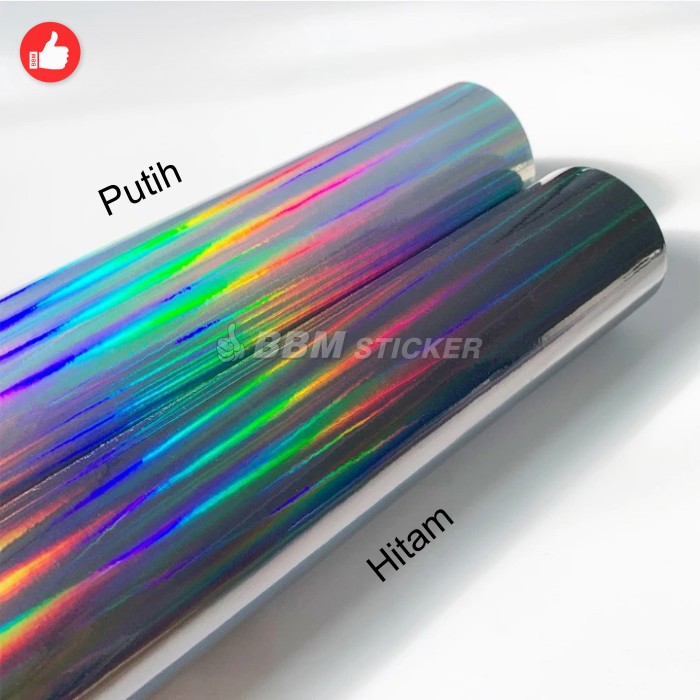 Sticker skotlet motor mobil pelangi hologram hitam / stiker skotlet motor / scotlet putih silver hol