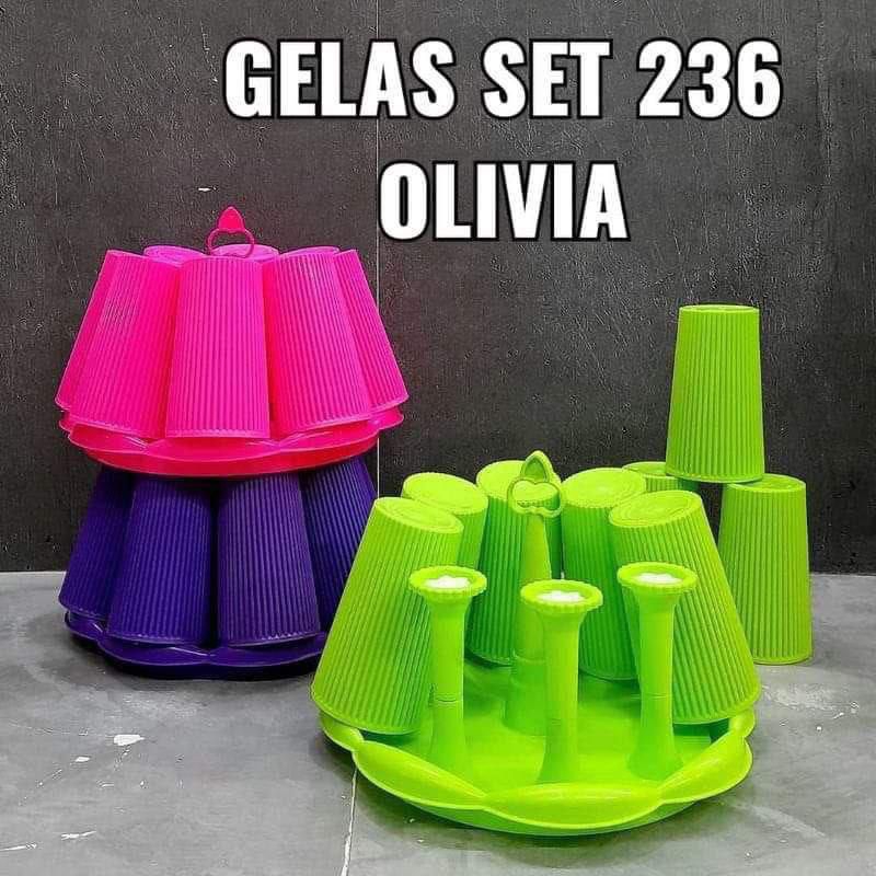 GELAS SET OLIVIA 8 GELAS 1 TATAKAN BAHAN PLASTIK / STAND GELAS / GRATIS ONGKIR PEKANBARU