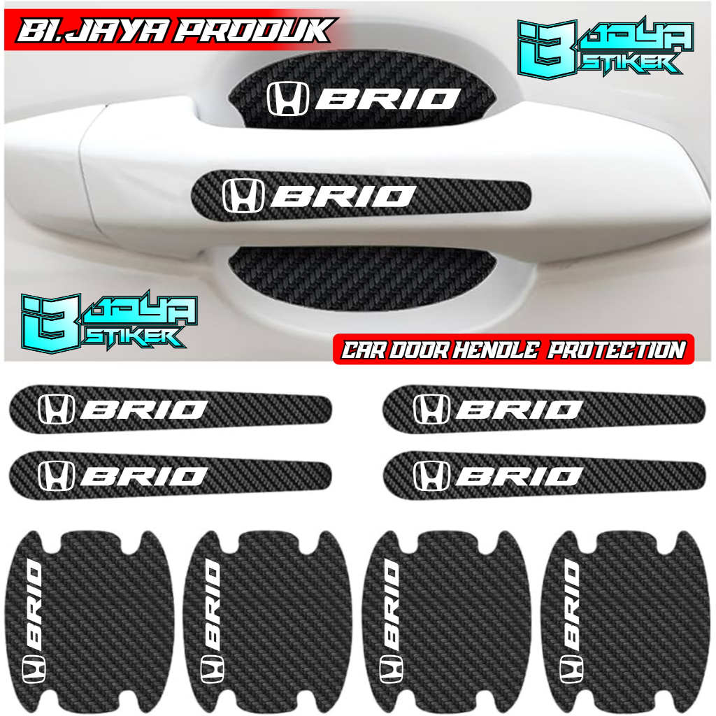 8 PCS Sticker Carbon 3D Pelindung Gagang Pintu Mobil BRIO Sticker Carbon Pengaman Handle Pintu Mobil
