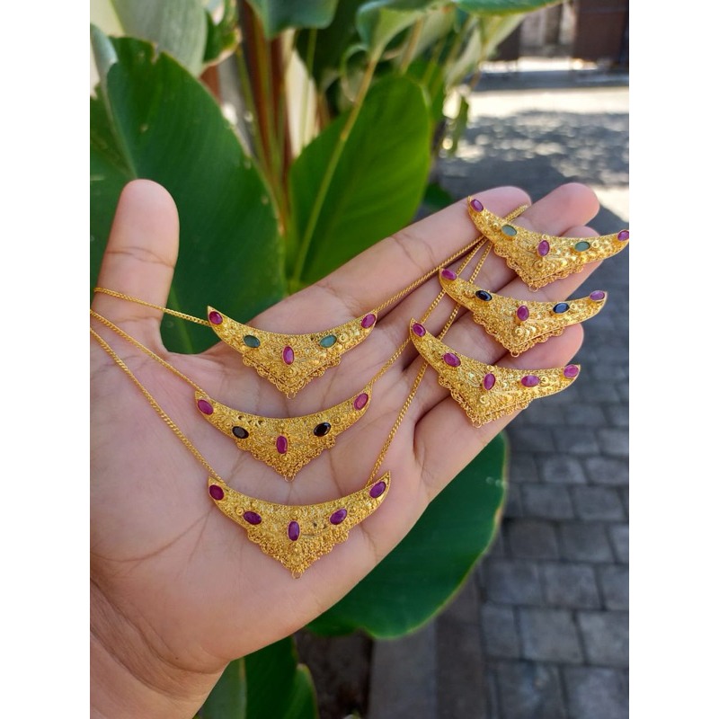 Kalung Minang Bun Bali Permata Ruby Zamrud Perak Lapis Emas