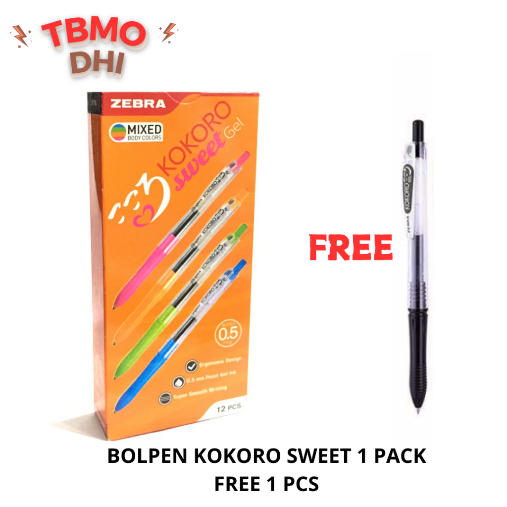 

PROMOOO 12 Pcs Free 1 Pcs Zebra Kokoro SWEET Gel Pen Pulpen Gel 0,5mm Tinta Hitam Pulpen Gel Kokoro Sweet Casing Warna