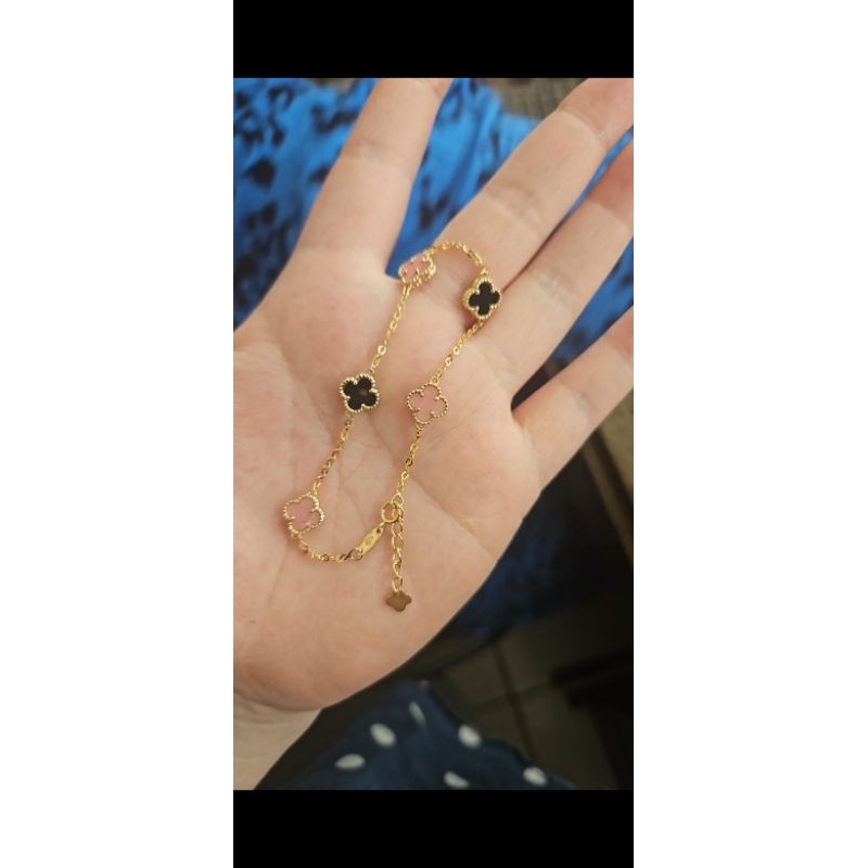 Gelang merica biji lada kombinasi rose putih gold rosegold emas asli 375 muda 17 cm