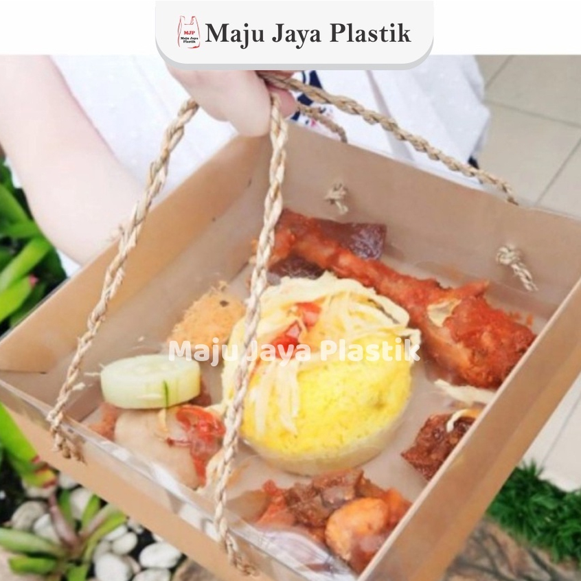 

(Min 10pcs) Box Kraft Mika Tali 20x20x7cm Dus Nasi Kue Hantaran Wedding Idul Fitri Natal Tumpeng