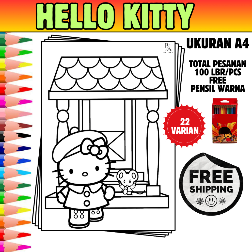 

kertas gambar mewarnai anak A4 (HELLO KITTY)