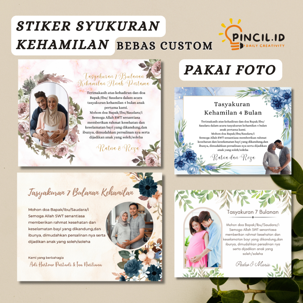 Stiker kehamilan, tasyakuran 4 bulanan, syukuran 7 bukan kehamilan, kartu besek souvenir tasyakuran,