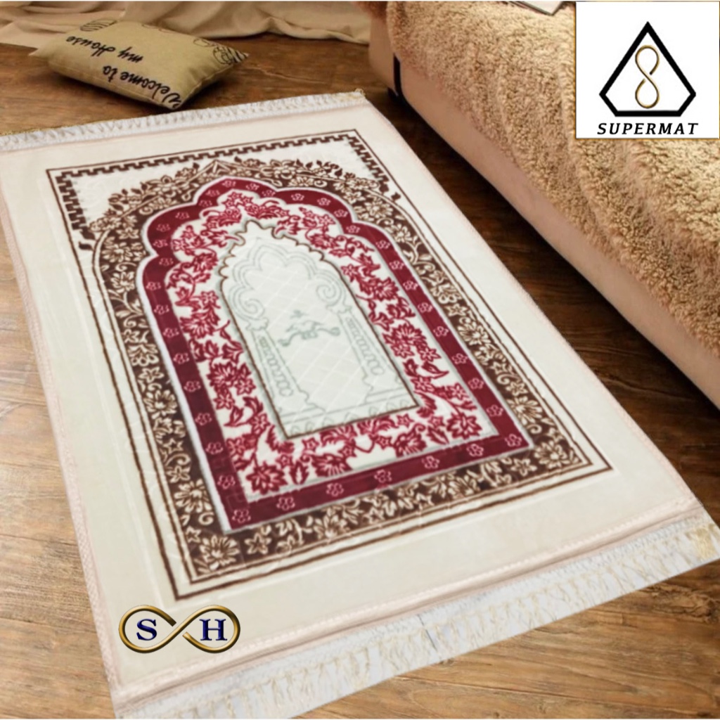 SUPERMAT -  Sajadah Tebal Turki Rumbai Warna Gold tebal 10 mm [Uk 70 x 110Cm]