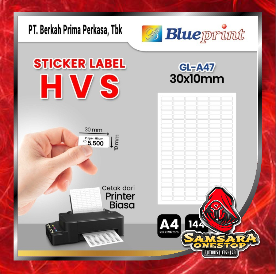 

Kertas Stiker Label HVS Doff A4 BLUEPRINT Uk 30 x 10 mm - 20 lembar