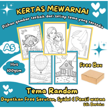 

Kertas mewarnai sketsa (A5 100gsm) untuk anak Tk / Paud / Sd / umum Tema Random