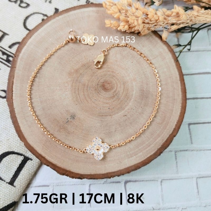 WAJIB TANYA STOK Gelang Rantai Serut Vancleef Mata putih Emas Asli Kadar 375