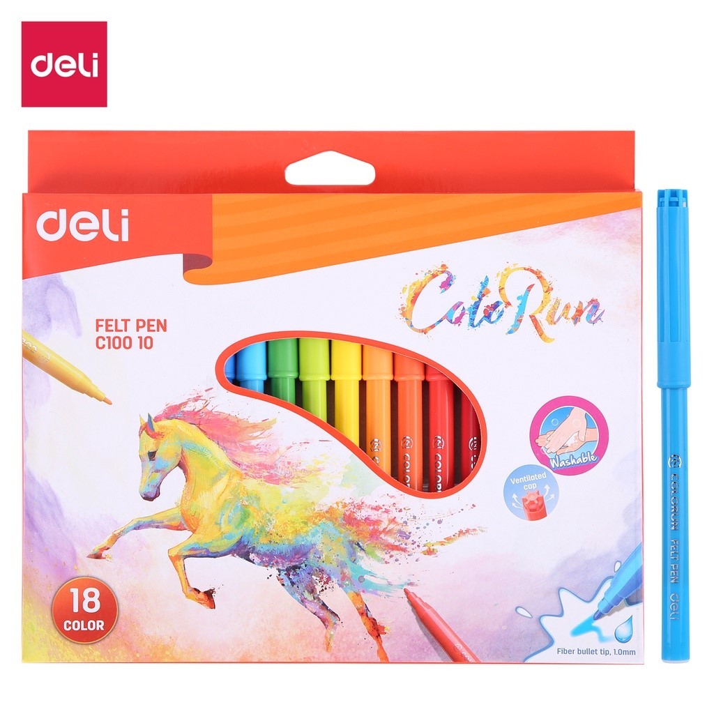 

Deli Spidol 12 Warna Spidol 18 Warna 24 Warna Felt Pen [Deli EC10000 EC10010]