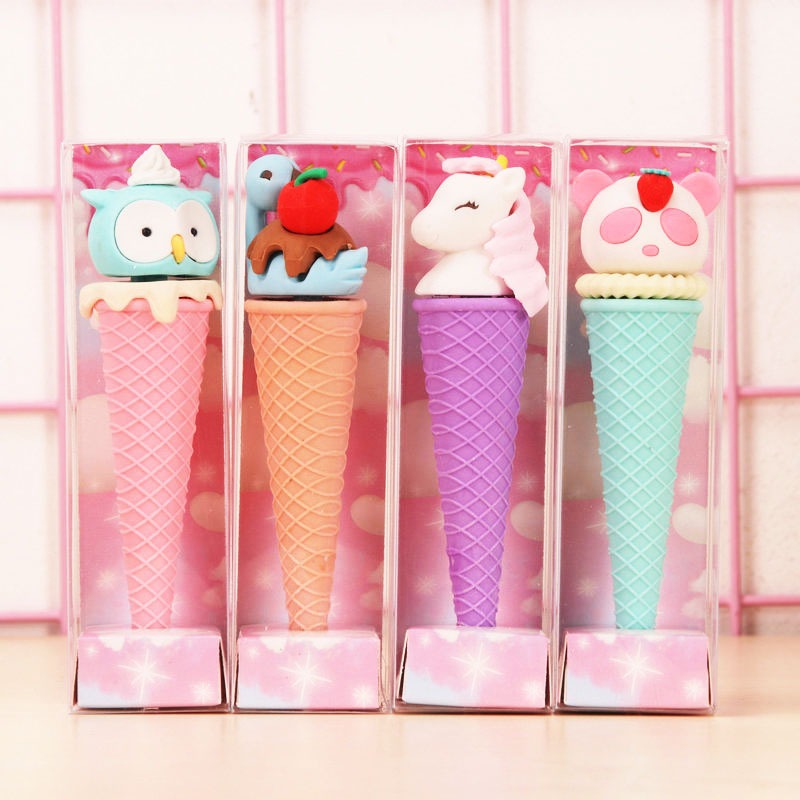 

8418 (1 pcs) penghapus karakter eskrim hewan unicorn lucu sensory play bongkar pasang stationery