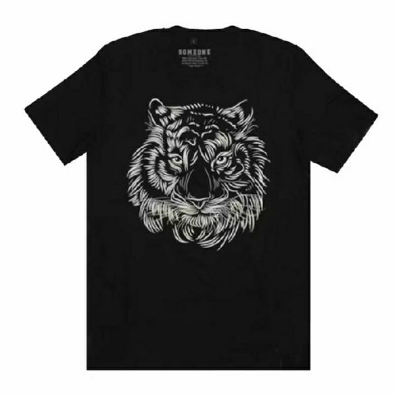 T Shirt Baju Kaos Glow In The Dark Black 100D Tiger Line Someone