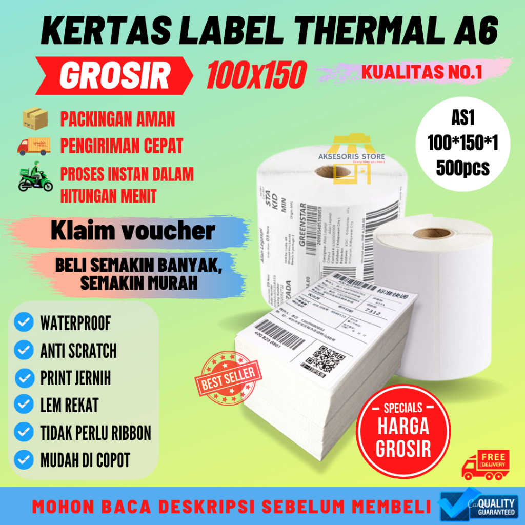 

GROSIR KERTAS THERMAL LABEL STICKER 350PCS 500PCS UKURAN A6 100X150