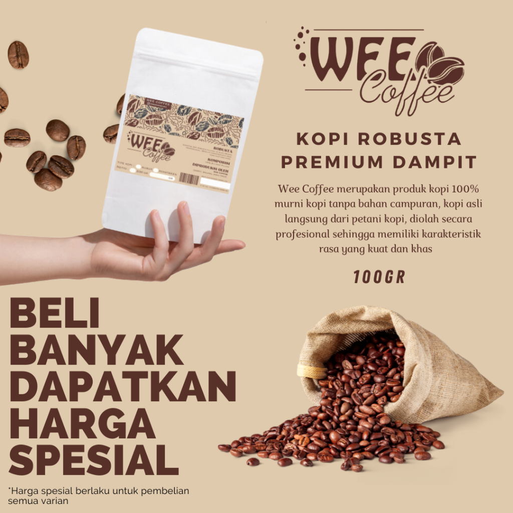 

WEE COFFEE Kopi Robusta Premium Dampit 100% Biji Kopi Pilihan 100gr