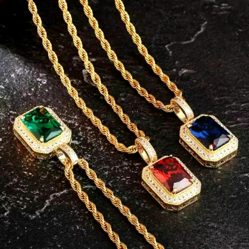 kalung titanium tambang emas liontin batu permata