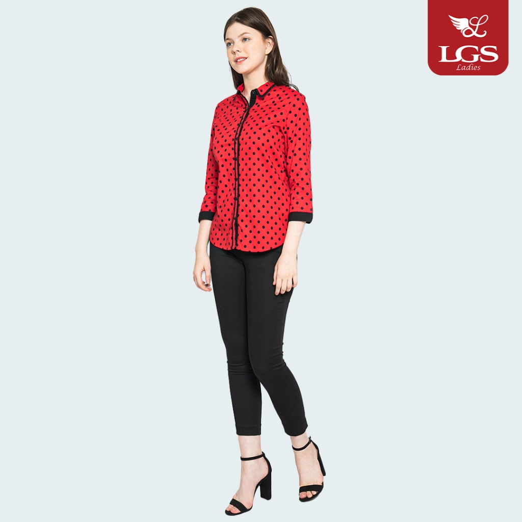 LGS Ladies - Kemeja Casual Wanita - Lengan Panjang - Motif Polkadot - Kemeja Lengan Panjang - Atasan