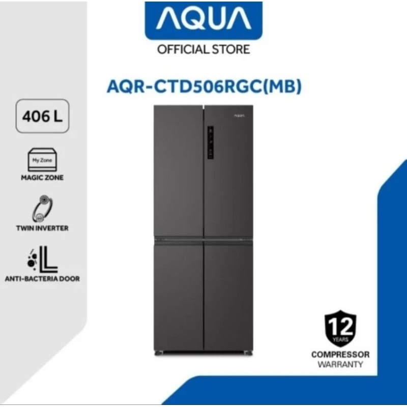 KULKAS AQUA 4PINTU SIDE BY SIDE MULTIDOOR INVERTER 406LITER AQR-506 METALDOOR 4 PINTU