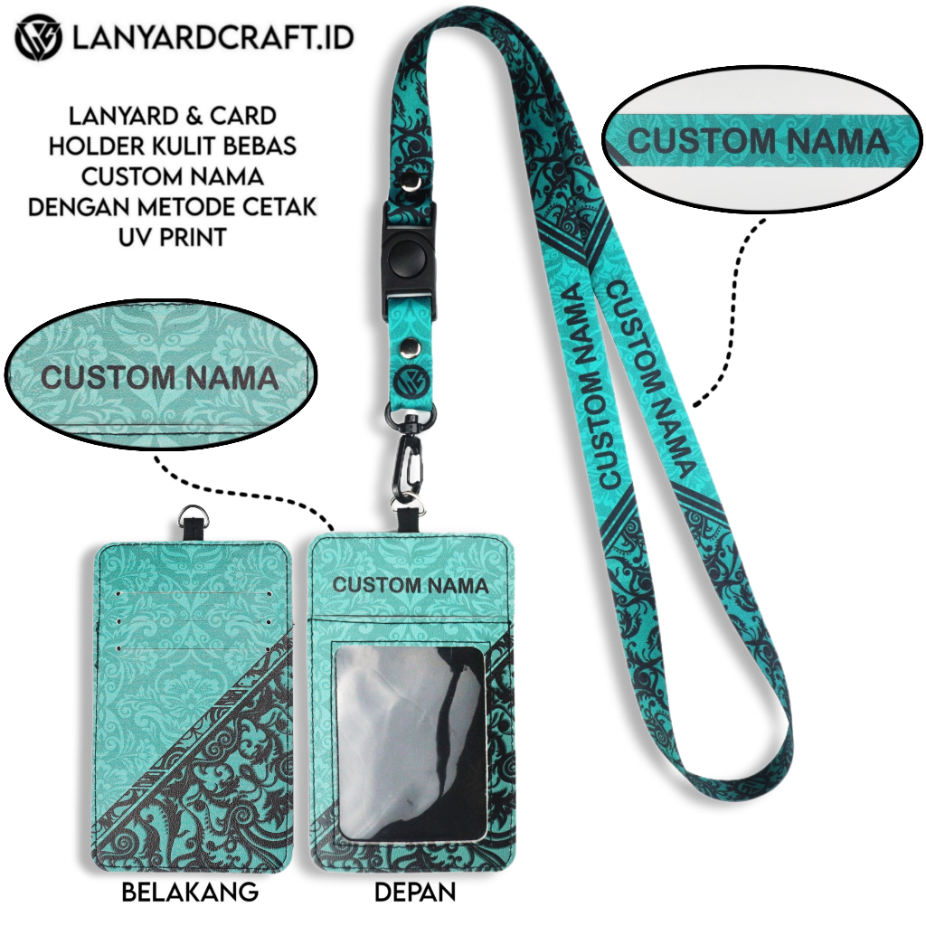 

V3 Id Card Holder Leather Custom + Lanyard Custom Nama Batik Series Gantungan Tali Lanyard Holder Id Card Kulit UV Print