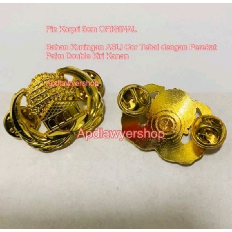 Pin Korpri Pin Bros Korpri Gold 3 cm Paku Plus Tutup Paku PREMIUM