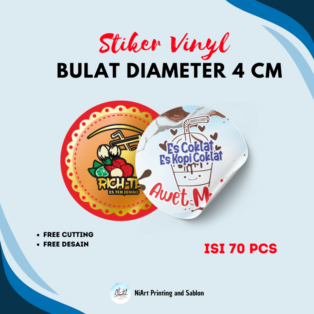 

Cetak Stiker Vinyl Bulat Diameter 4 cm isi 70 pcs