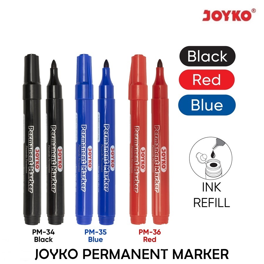 

[1 Kotak] Spidol Permanent Marker Joyko (Hitam(PM-34), Biru(PM-35), Merah(PM-36))