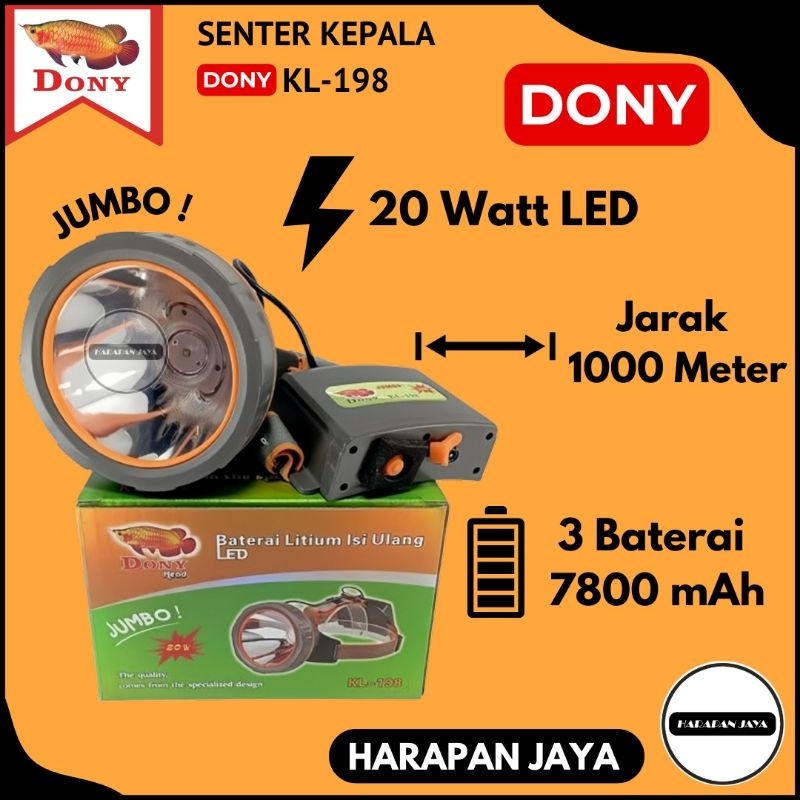 Senter Kepala KL-198 DONY JUMBO 20W Watt Cahaya Kuning / Putih