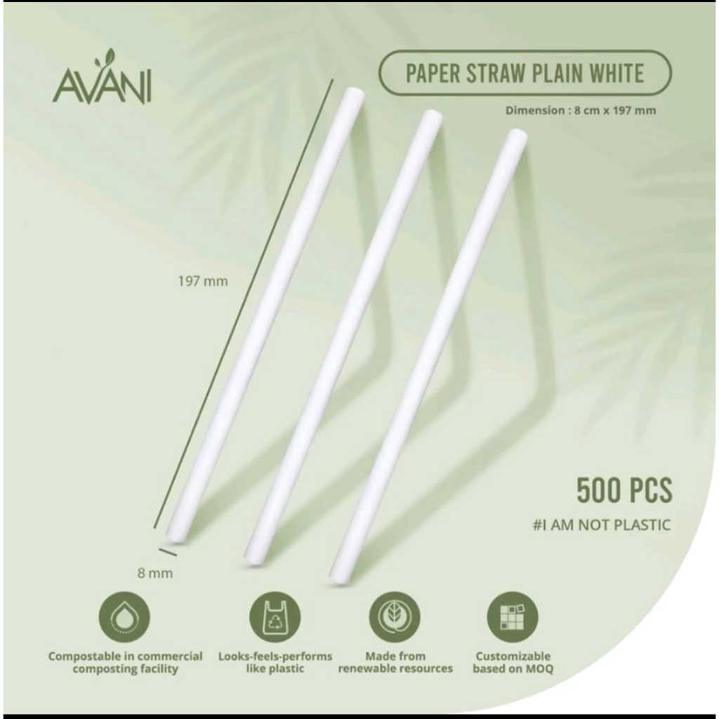 Avani - Paper Straw Putih Polos - Sedotan Kertas Ramah Lingkungan