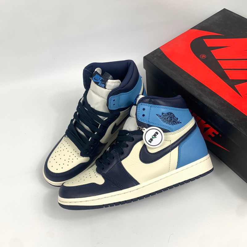 Sepatu Sneakers Jordan 1 Retro High Obsidian Unc Sail Obsidian University Blue - 13534