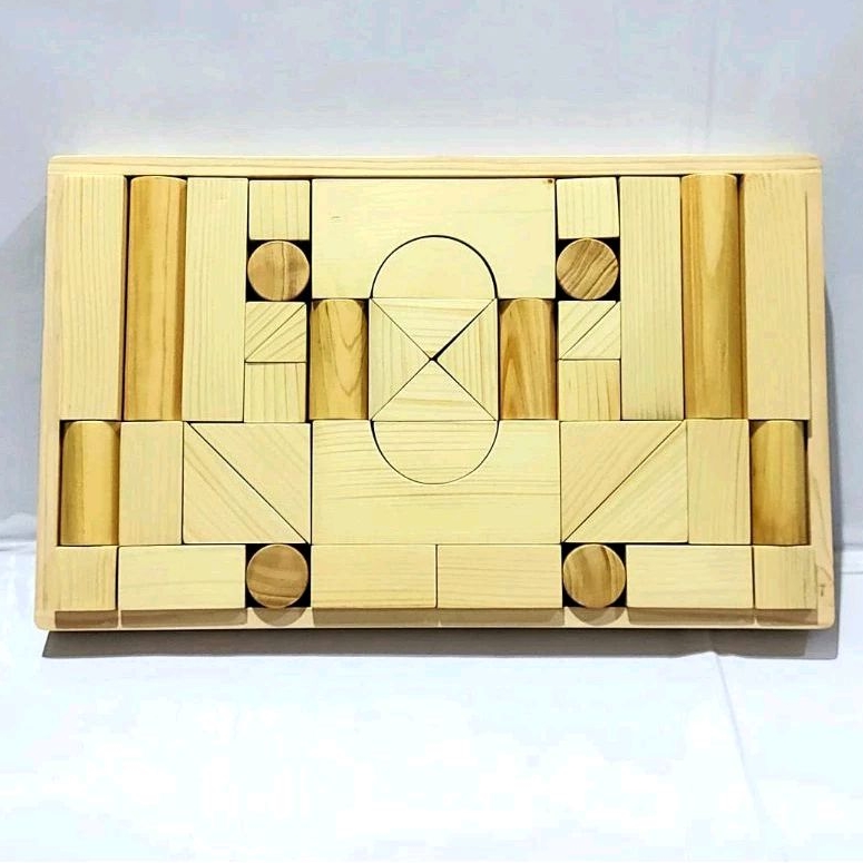 Mainan Edukasi Anak Balok Kayu Natural 42pcs Susun City Block Balok Warna Susun Balok Bangun