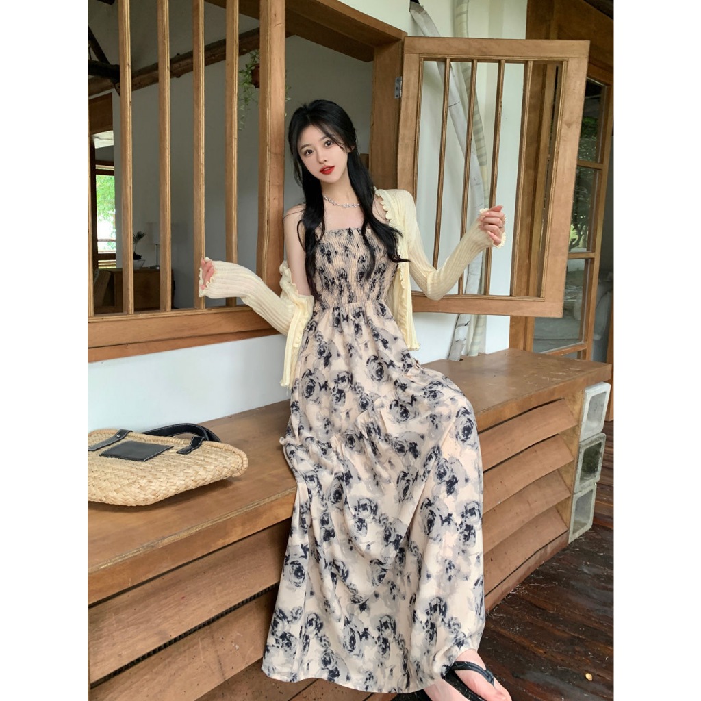 Dress bunga dress prancis lengan pendek dress pantai bunga