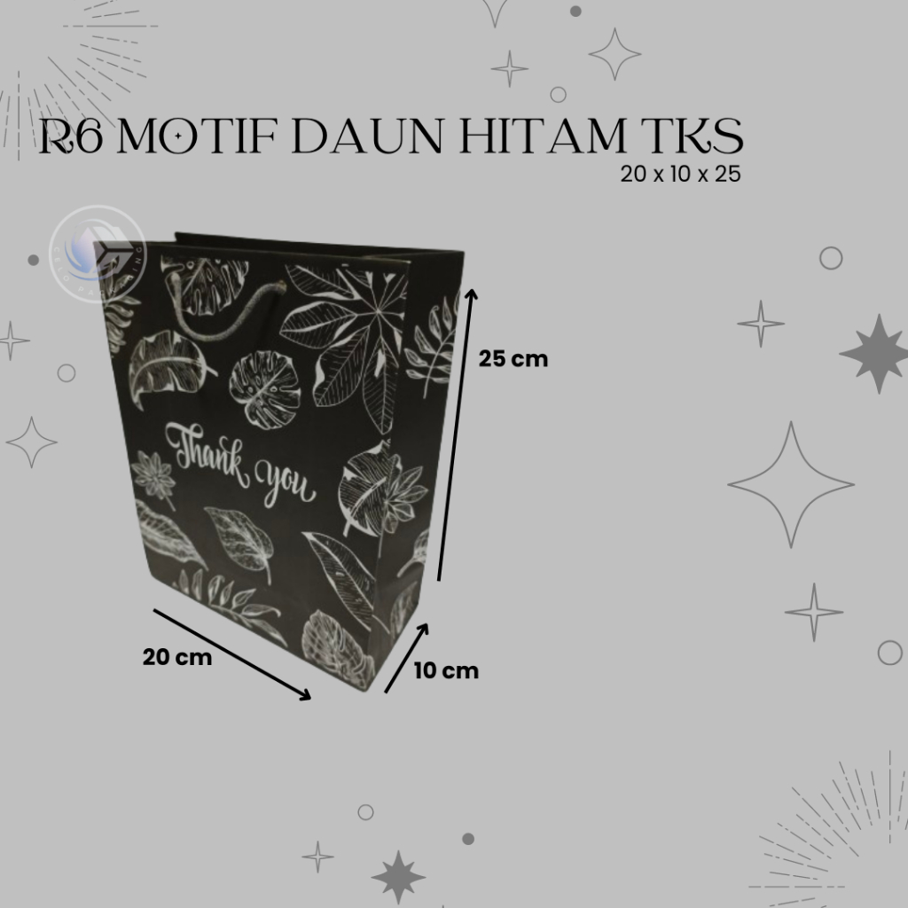 

PAPERBAG R6 MOTIF DAUN HITAM TKS (size 20x10x25) PAPERBAG HAJATAN PAPERBAG SOVENIR