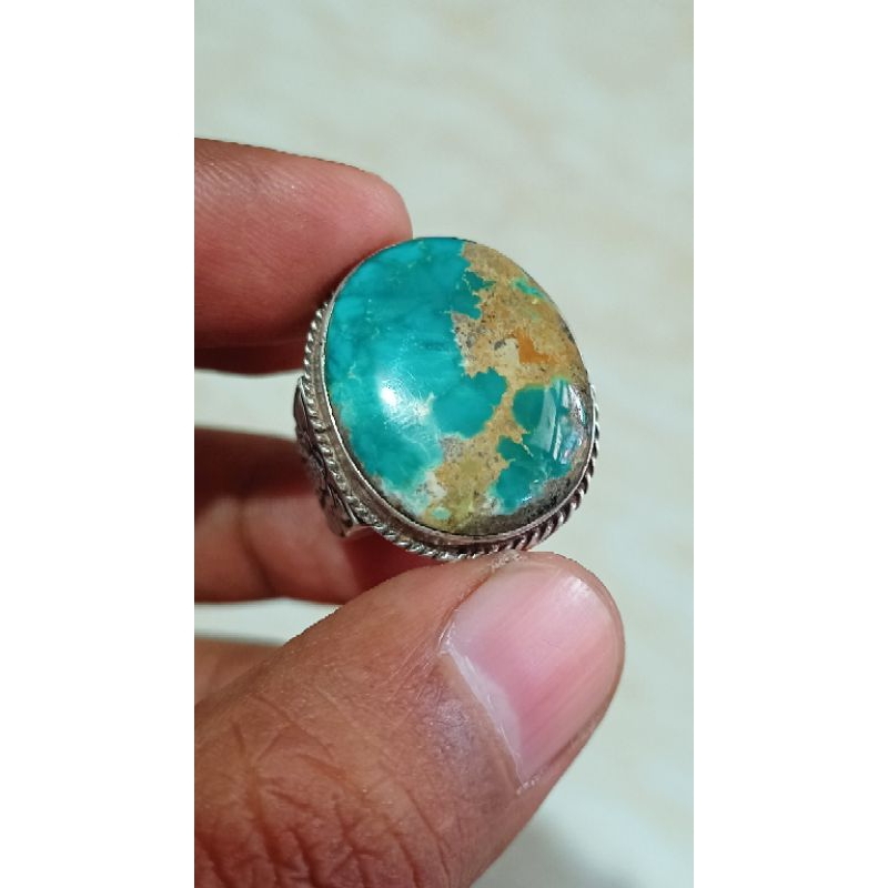 Pirus Persia Serat Emas indah Lawasan Ring Perak handmade mewah