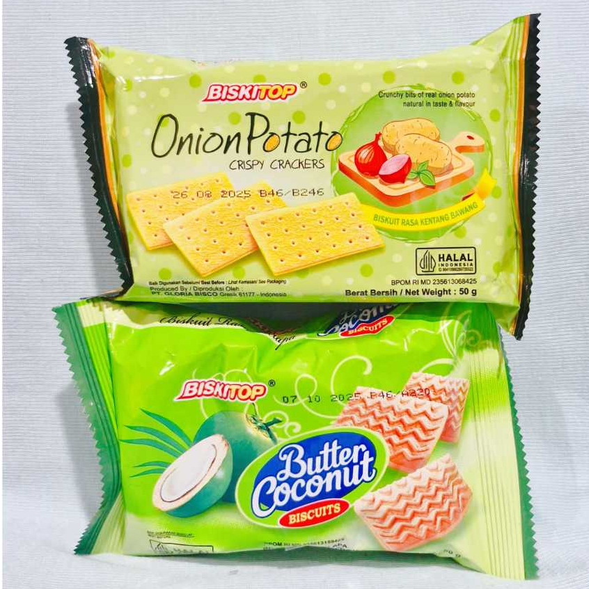 

Biskitop Onion Potato Crispy Crackers / Butter Coconut Biscuits (1 Pcs)