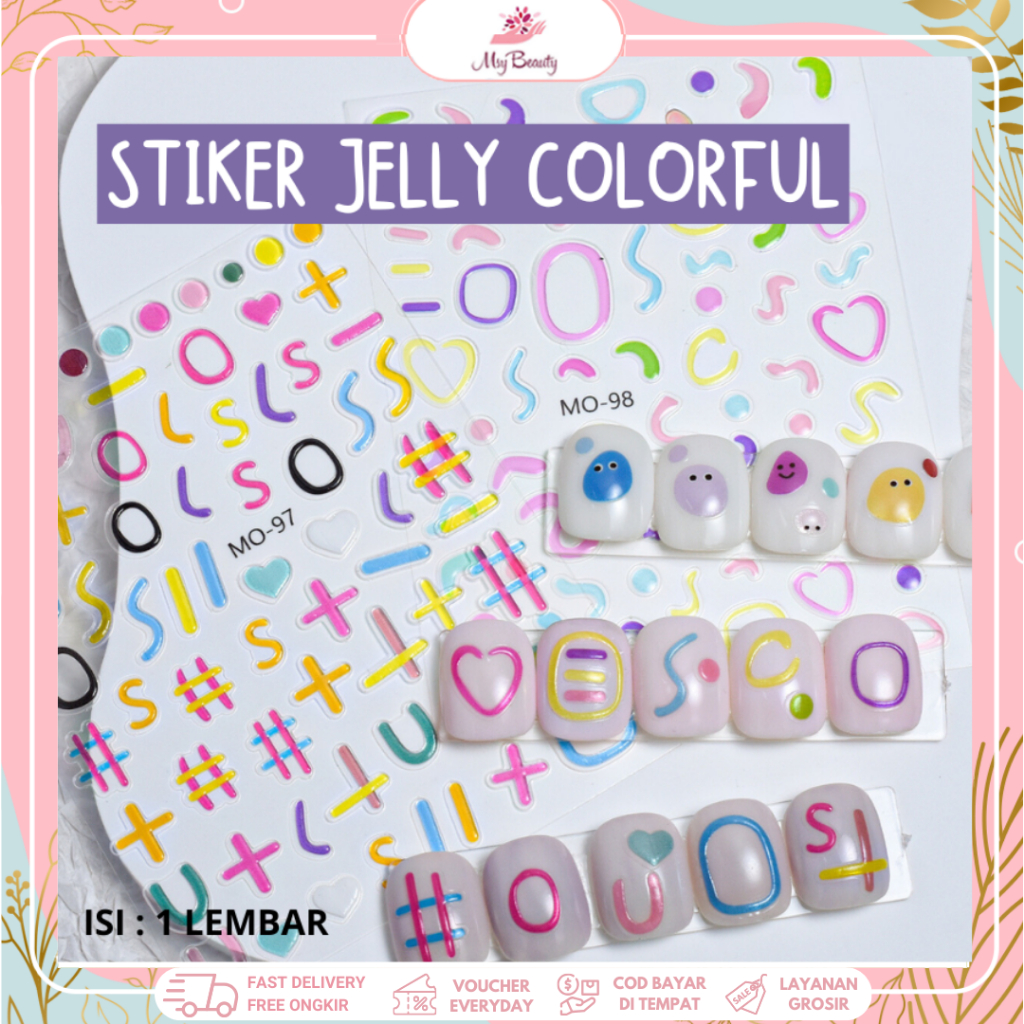 MSY Stiker Kuku 3D Jelly Huruf Cartoon/Character/Nail Sticker Tahan Air Cute Colorful DIY Accessorie