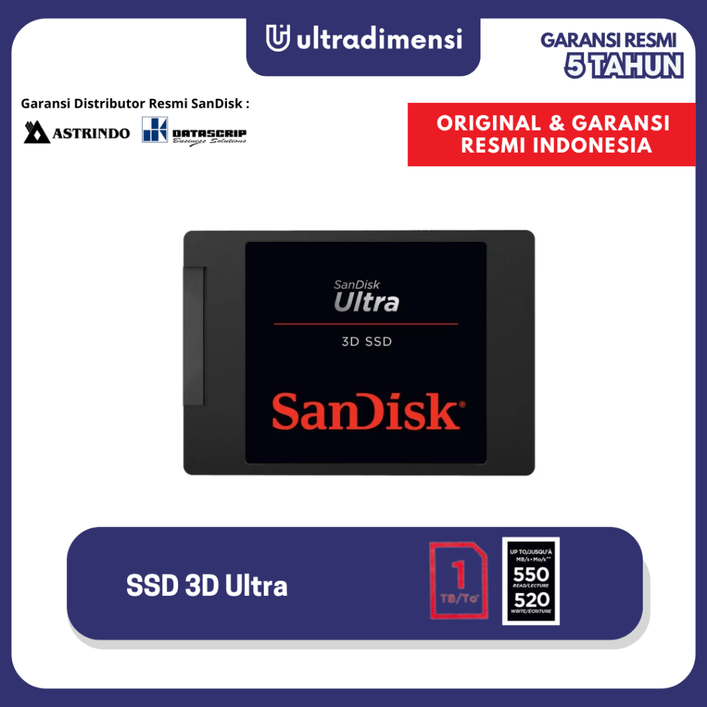 Sandisk SSD 3D Ultra 1TB 1 tb ori original garansi resmi Indonesia