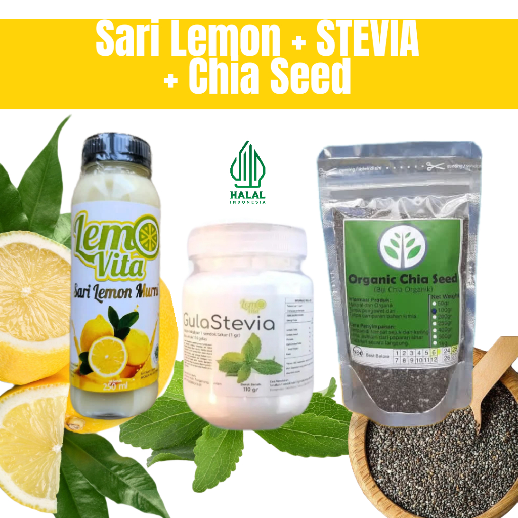 

SARI LEMON LEMOVITA+CHIA SEED+GULA STEVIA 110gr (bisa untuk 550 gelas)