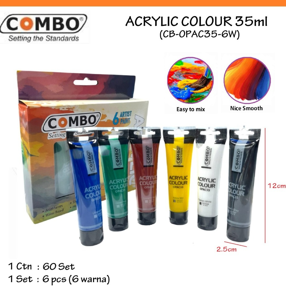 

Cat Akrilik Set Lukis Combo Isi 6 Warna Dasar x 35 ml / Combo Acrylic Paint Color / Colour 6 x 35 ml