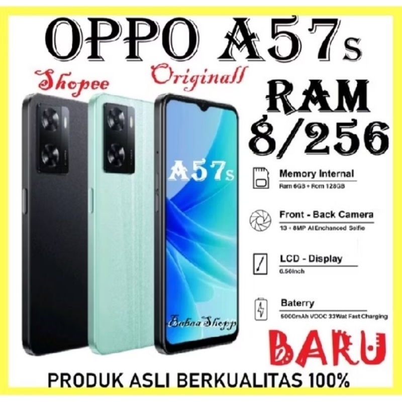 Hp Oppo A57s ORI RAM 8/256GB & 6/128GB [DualSim+33W SuperVOOC+5000mAh+Ultra-Linear™6,5inci] BARU FUL