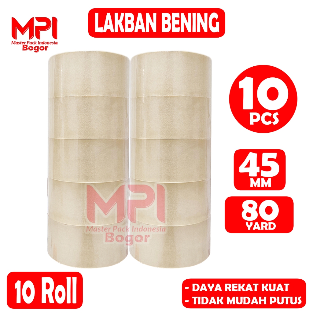 

10 PCS - Lakban Bening 45 mm x 80 yard - Lakban MPI Packing Hemat - Master Pack Indonesia Bogor