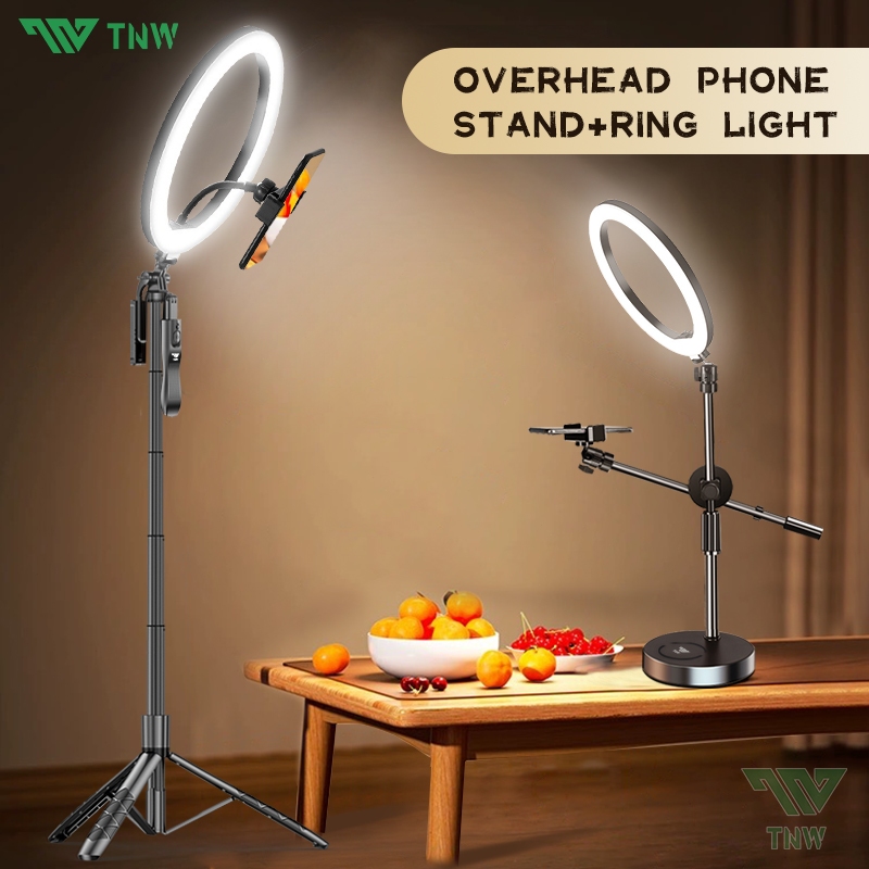 TNW Overhead Phone Stand + Led Ring Light Phone Holder Stand Holder Bracket 360° Lampu Fotografi unt