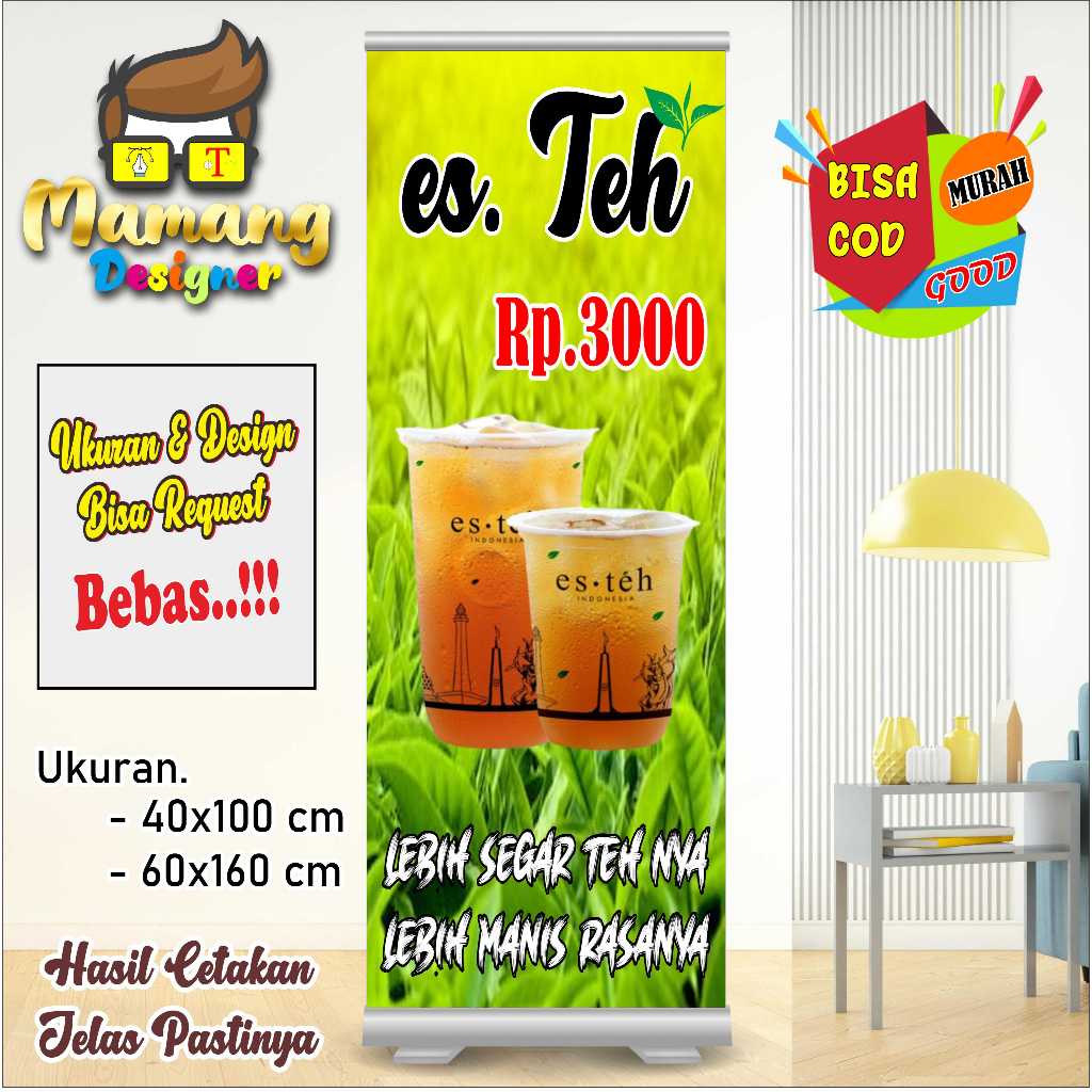 Cetak Spanduk Banner MMT Es Teh Jumbo Warna Hijau bb