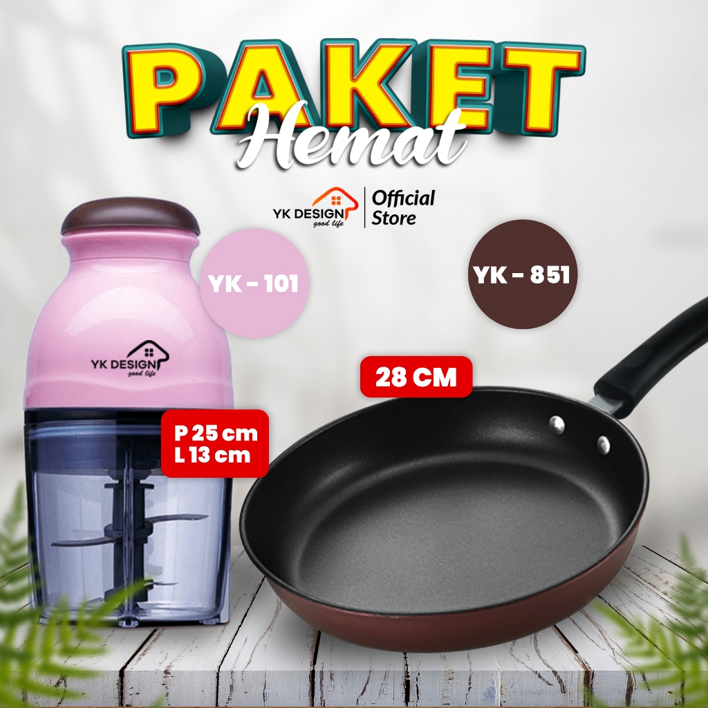 BIG PROMO YK DESIGN [PAKET HEMAT 2IN1 WAJAN +CHOPPER] WAJAN TEFLON PENGGORANGAN 28 CM DENGAN