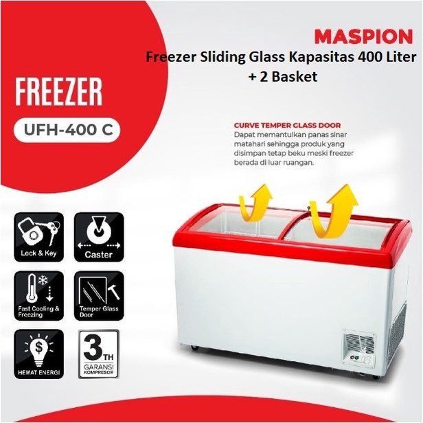 Maspion Chest Freezer Box Sliding Glass 400L Uchida UFH-400C UFH 400C