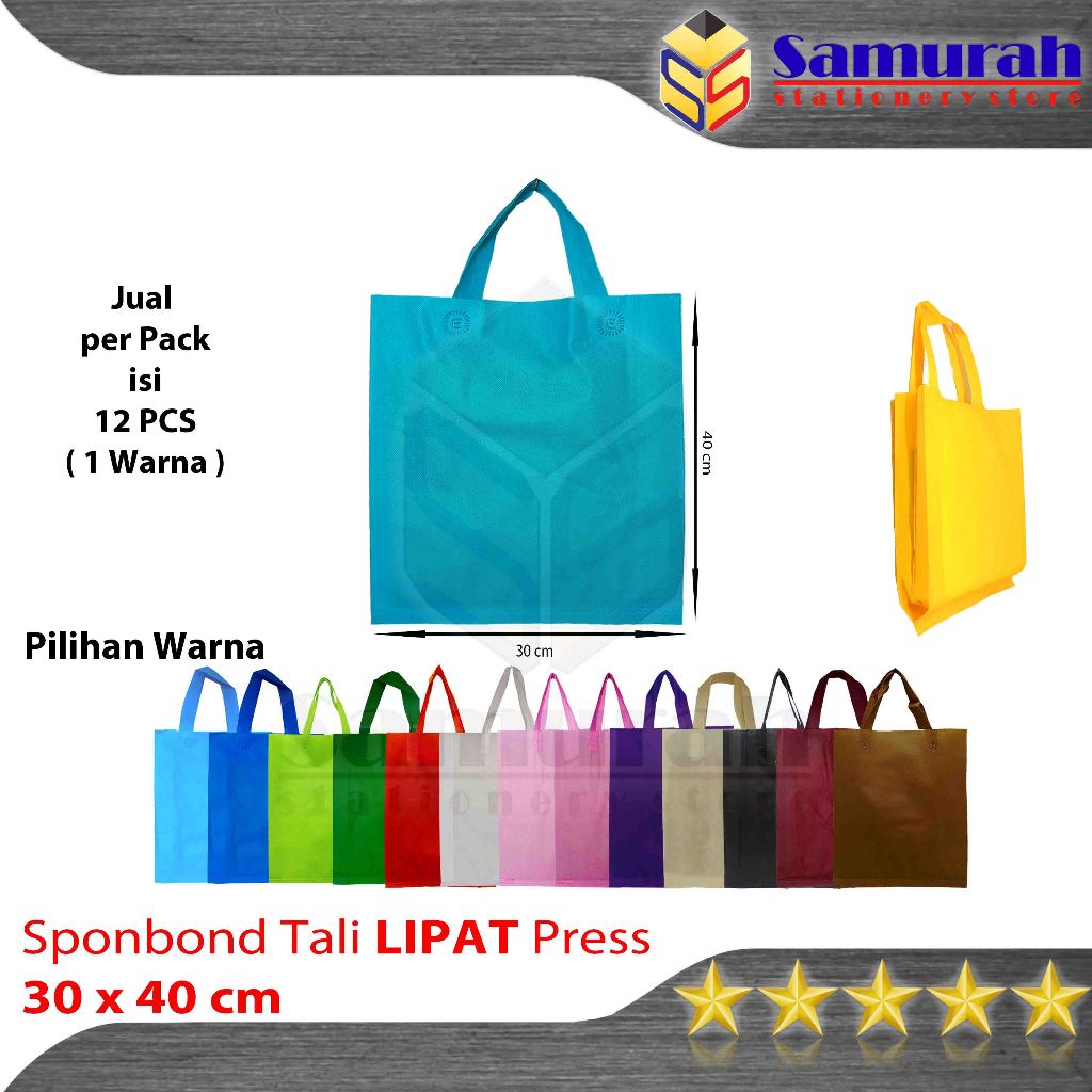 

Tas Spunbond Tali 30 x 40 X 8 cm Lipat samping Press / Goodie Bag Spunbun Tenteng Per Pak / Tas Kain Souvenir / Bingkisan