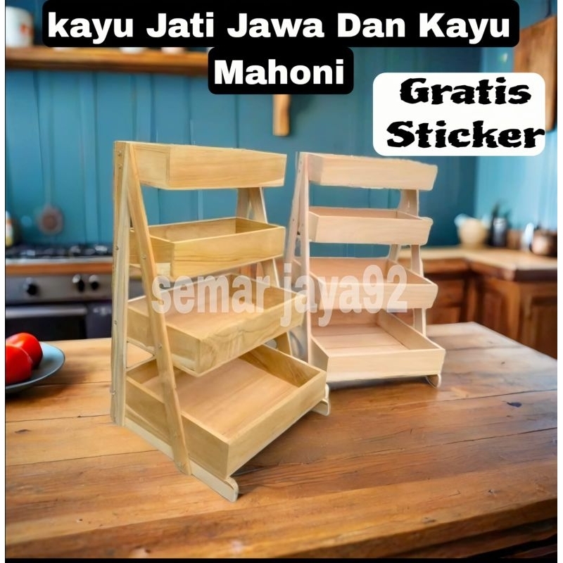 RAK BAWANG MERAH 4 SUSUN ESTETIK/RAK BUMBU SERBAGUNA KAYU JATI
