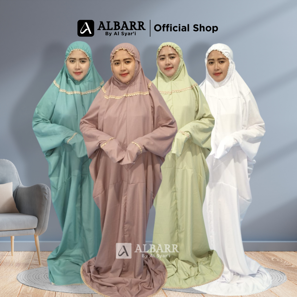 Albarr Official - Mukena Terusan Lajuran Dewasa Polos Renda Kalung Katun Premium