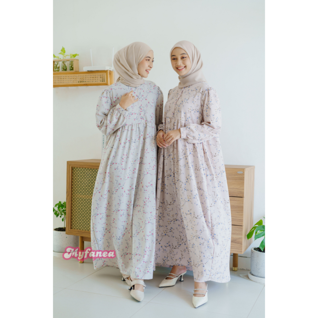 Myfanea - Nufa Dress Crinkle - Gamis Crinkle Airflow Motif Bunga